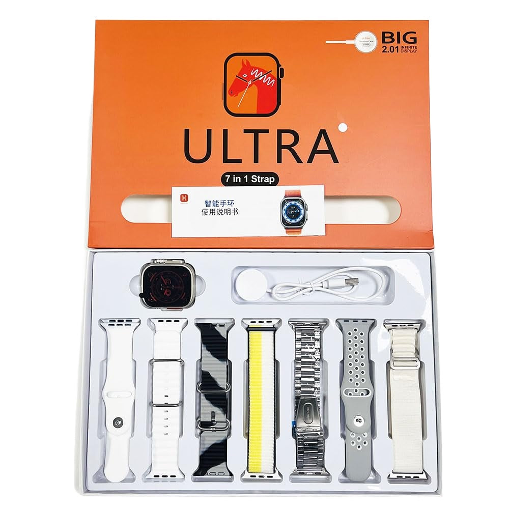 Ultra 2 Smart Watch 49MM | 7 Straps Combo | 2.1” HD Display, Wireless Charging, Waterproof